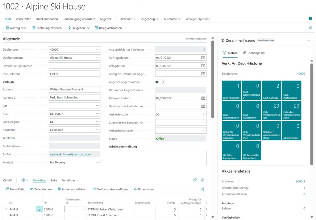 Verkaufsauftrag in Business Central