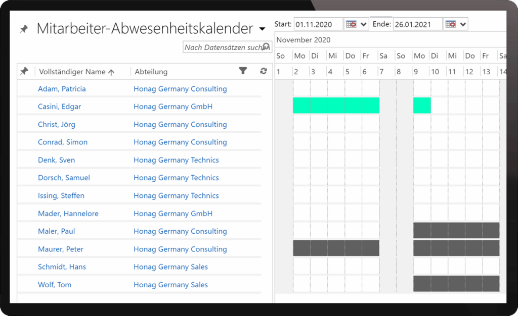 HR Management für Microsoft Business Central Abwesenheitskalender